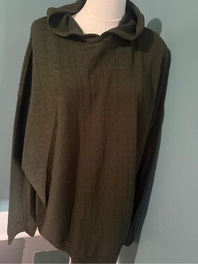 Olive Green Hooded Cable Knit Sweater Womens 5XL Textured Pullover